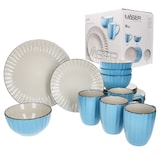 thumbnail of OSITA Hellblau Weiß 16tlg Kombiservice Steingut 4 Pers. Becher Schalen Teller Relief