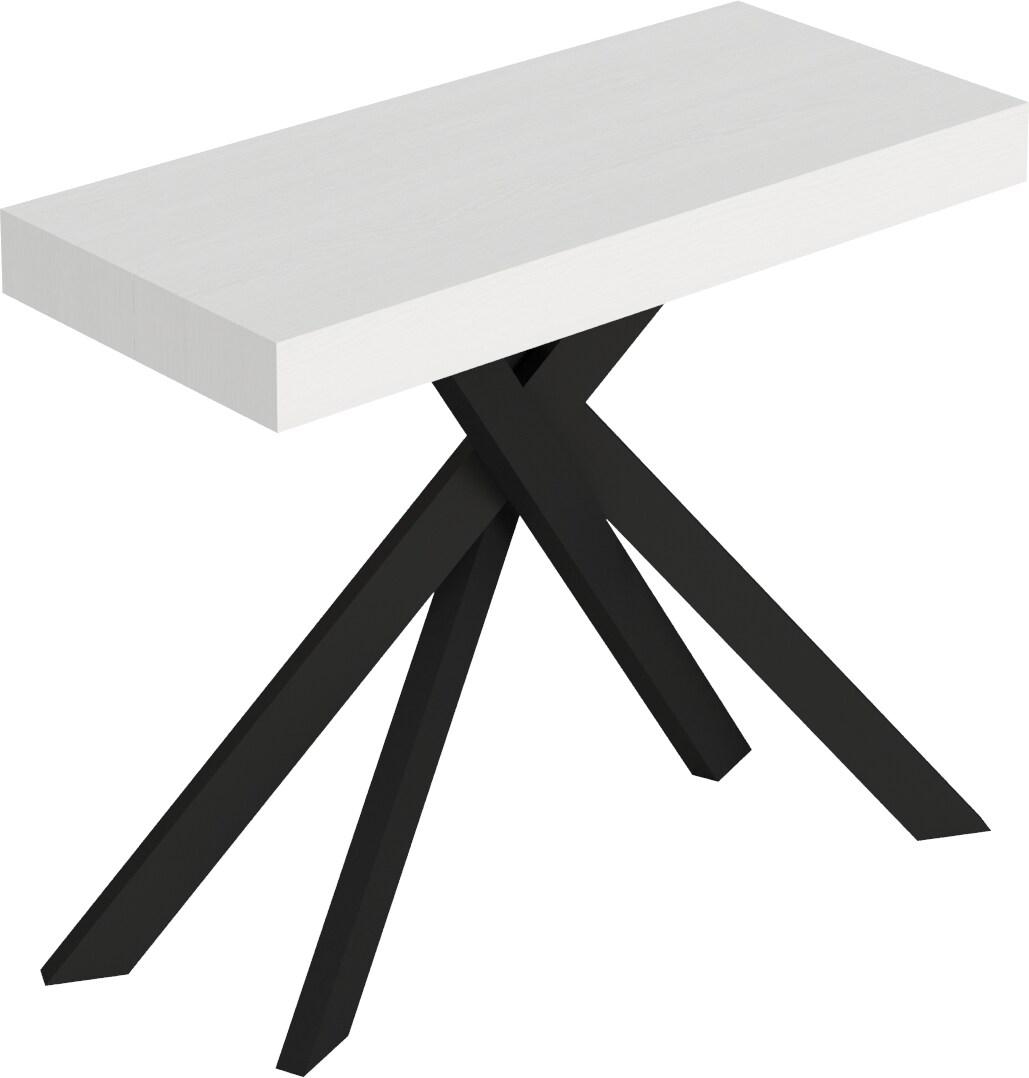 Ausziehbare Konsole 90x40/300 cm Saki-weiße Esche mit anthrazitfarbenen Beinen