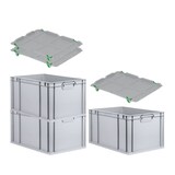 thumbnail of PROREGAL SuperSparSet 3x Eurobox NextGen Economy mit Auflagedeckel & 4x Verschlüsse Grün, Griffe zu, HxBxT 32x40x60cm, 65L, Eurobehälter, Box