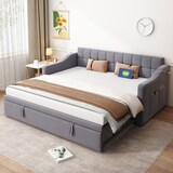 thumbnail of Ausziehbares Schlafsofa 90/180x190 cm mit Samtbezug, USB-Anschlüssen, Stauraum, hydraulisch, komfortabel, modernes Design Grau