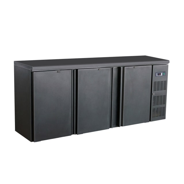 Barkühlschrank TOKEH | 3x abschließbare Tür + LED | 537 Liter, HxBxT 86x200,2x51,3cm | 0/+10°C | Schwarz + CHEFGASTRO Geschirrtuch