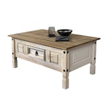 thumbnail of Couchtisch 100 x 60 cm mit Schublade Pinienholz weiß honigfarben lasiert MEXICO