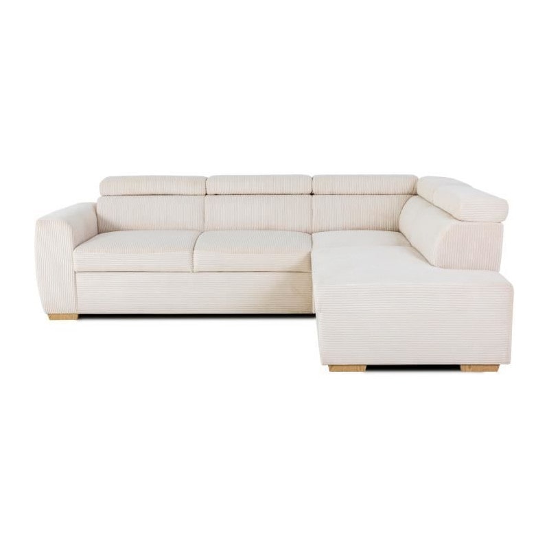 Canapé d'angle convertible réversible - 4/5 places - KELIO - Velours côtelé beige - 245 x 184 x 77/87cm