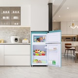 thumbnail of Merax Retro Mini Kühlschrank mit Gefrierfach, 72L, 2 Türen, kompakt für Single, Büro & Hotel Minibar, LED, 120 kWh/Jahr, Cyan