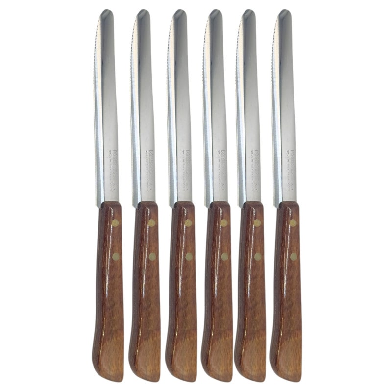 Kaimano Oscar, set 6 coltelli metà seghetto, manico legno chiodato