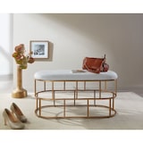 thumbnail of Sitzbank Samt Weiß / Gold 90x46x38 cm Flur Polsterbank mit Metallgestell, Design Bettbank Schlafzimmer, Flurbank Garderobenbank