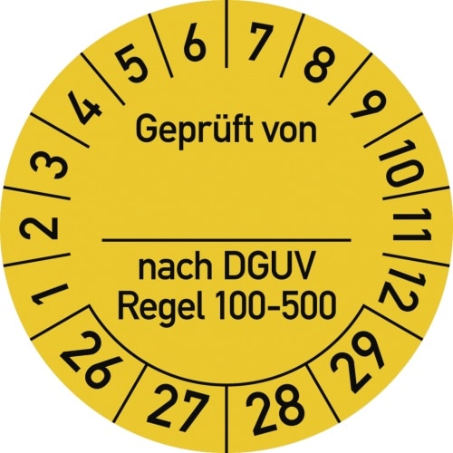 Dreifke® Prüfplakette Gepr....DGUV Regel100-500,2026-2029,Dokumentenfolie,Ø25mm,10Stück/Bogen