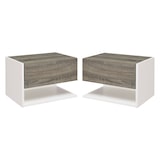 thumbnail of HOMCOM Juego de 2 Mesitas de Noche Flotantes de Madera con 1 Cajón y Estante Abierto Diseño Montado en Pared Moderno 46x30x30 cm Roble y Blanco