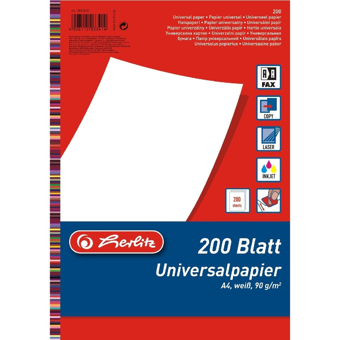 Kopierpapier A4 90g/qm weiß VE=18x200 Blatt
