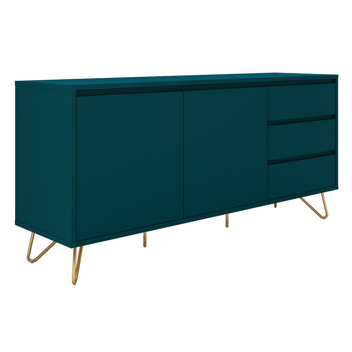 SalesFever Sideboard aus MDF | 2 Türen und 3 Schubladen | Beine Metall mit Messinglegierung | B 150 x T 40 x H 70 cm | blau