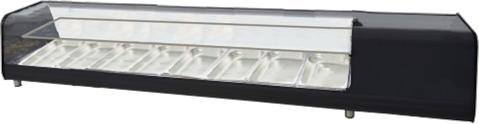 Gekühlte tapas-vitrine mit 8 gn 1/3 flachglas, 2 ebenen - 1810x400x300 mm - 160 W 230/1V - 13D85184 Eurast