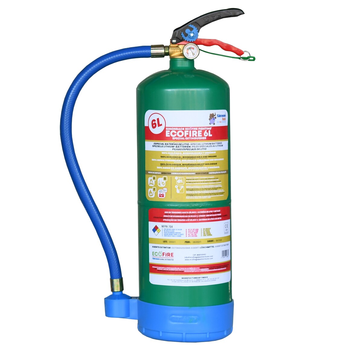 ECOFIRE Dispositivo di estinzione incendi ABFL, 6 litri, per spegnere batterie al litio, ecologico