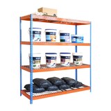 thumbnail of Schwerlastregal, 2000x1800x600 mm, 400 kg Biegetragfähigkeit pro Boden, 4 Gitterböden, Garagenregal, Blau/Orange - Ecoforte