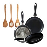 thumbnail of BERGNER - Juego de 3 Sartenes Aluminio Prensado Ø16/Ø20/Ø24 cm Apto para Inducción Navy Black con Set 3pcs Utensilios de Cocina 32,8x33x7x1,4 cm Xmart