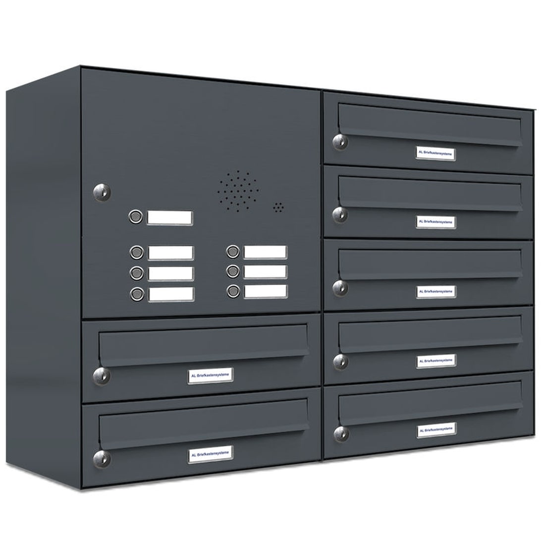 AL Briefkastensysteme 7 Fächer Premium Wand Briefkasten Anlage in RAL 7016 Anthrazit Grau, Post A4, robust, wetterfest, Artikelnummer: 132P7EA2KSP7016