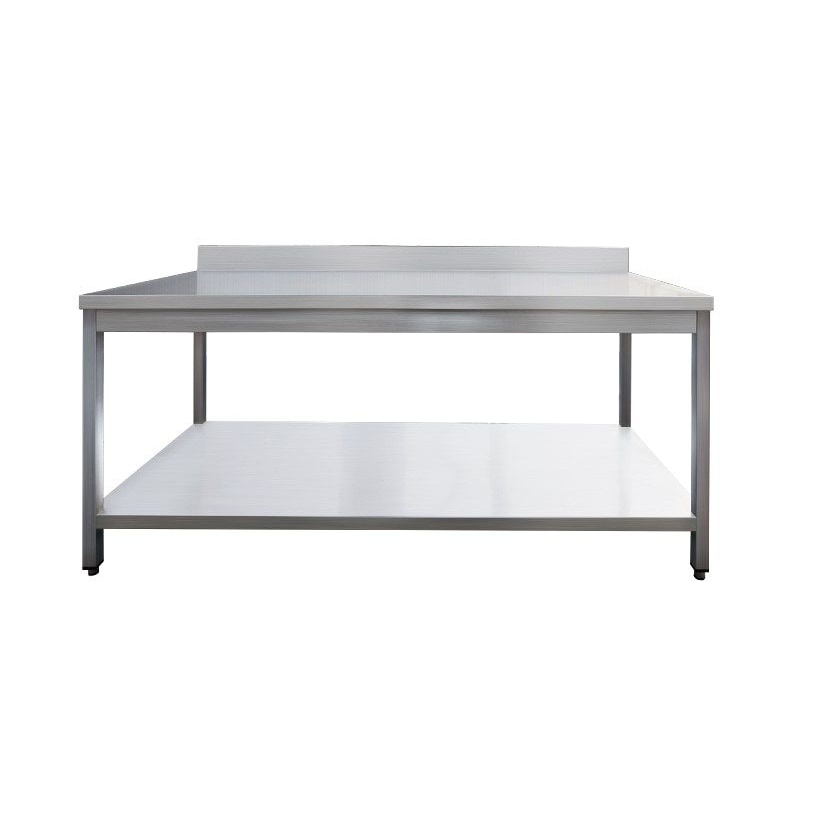 Edelstahl Arbeitstisch 700 x 700 - mit Grundboden & Aufkantung - IDEAL