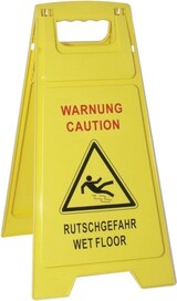 thumbnail of Hinweisschild "Achtung Rutschgefahr - Caution Wet Floor" Warnschild Aufsteller gelb Kunststoff