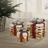 thumbnail of ECD Germany 3er Set LED-Geschenkboxen Braun, Holz geschneit, batteriebetrieben mit Timer, Weihnachtsdeko Leuchtboxen, Beleuchtete Weihnachtsgeschenke
