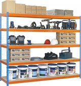 thumbnail of SimonRack Estantería Industrial, 2000x2400x450 mm, 400 kg de Punto Flexión, 5 Estantes Madera, Estantería Garaje, Azul/Naranja/Madera - Simonforte