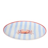 thumbnail of Frühstücksteller 19,4cm Porzellan Krebs Motiv gestreift flach - Essgeschirr Teller Essteller Dessertteller Speiseteller Geschirr Weiß Rot Blau