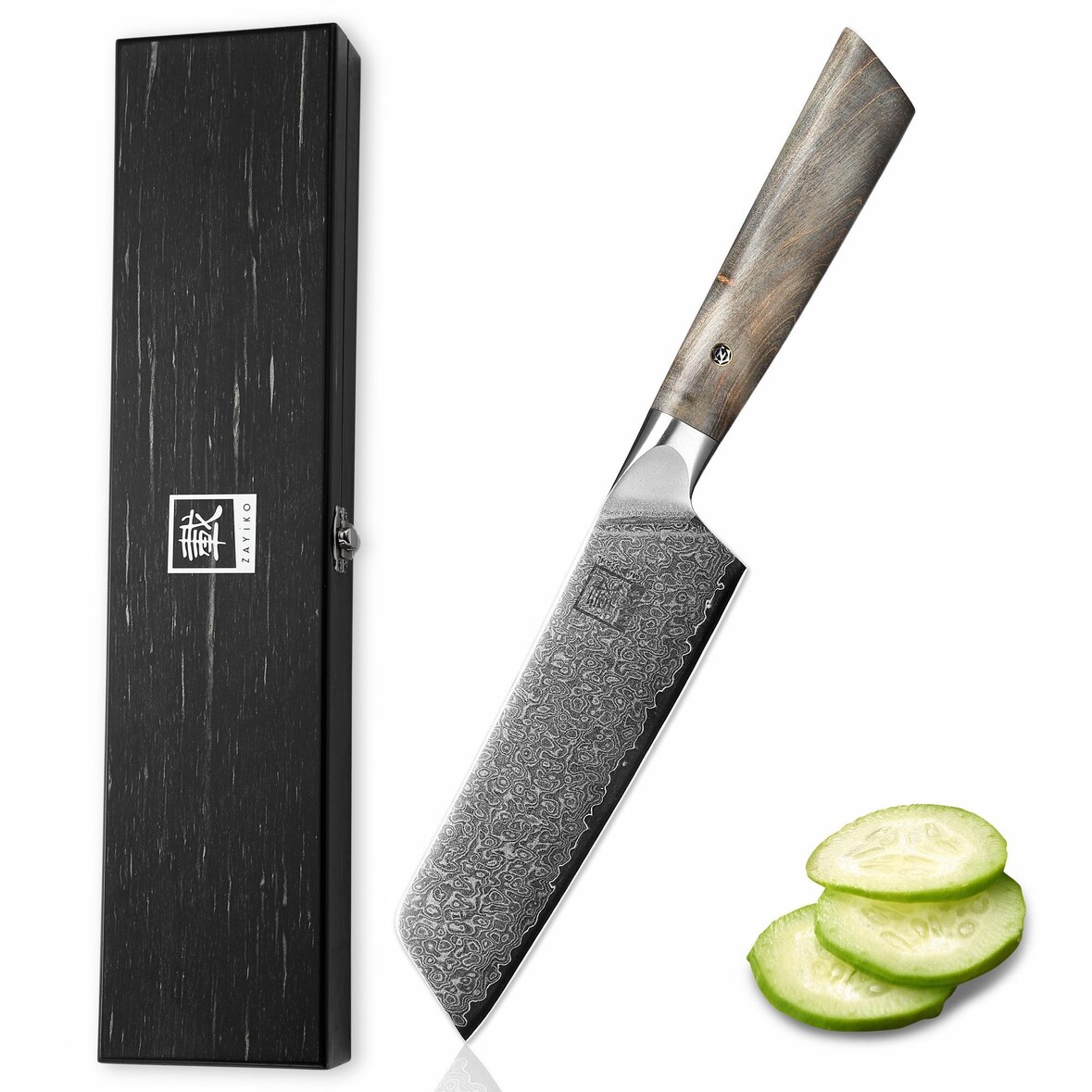 Zayiko Professional Series Damast Kleines Santokumesser I 16 cm Klinge I Ahornholzgriff