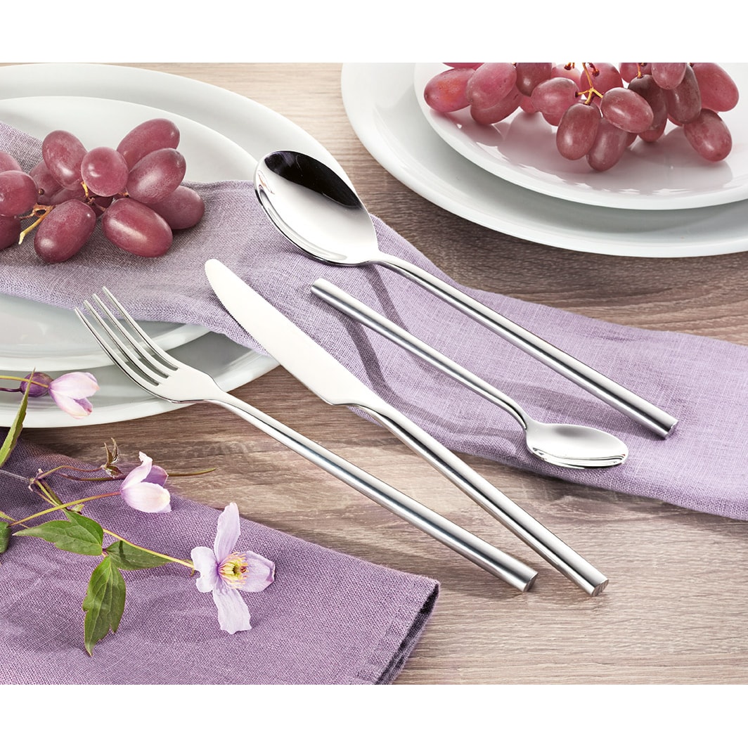 24-teiliges Besteck SILKE aus Edelstahl 18/0 poliert, massiv geschmiedet. Messer aus Klingenstahl.