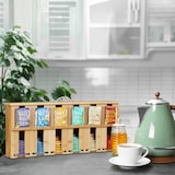 thumbnail of Relaxdays Teebeutelspender, 6 Fächer, Teebeutel Aufbewahrung, Bambus, Teebox, HxBxT: 22 x 46,5 x 10,5 cm, natur/silber