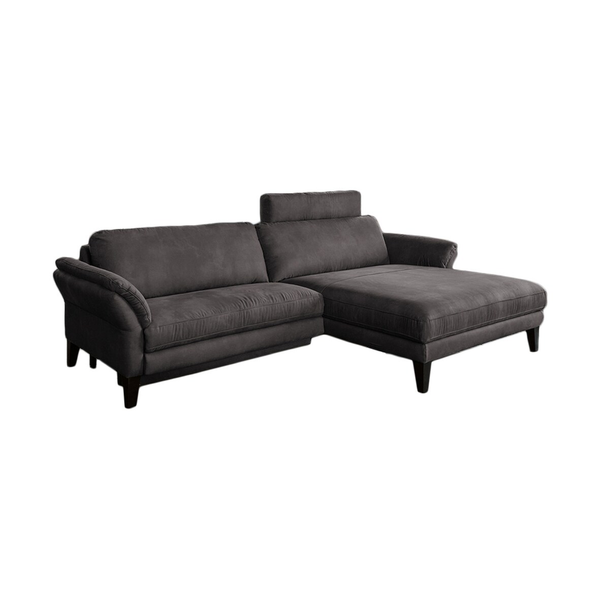 KAWOLA Sofa MALTA Ecksofa Stoff anthrazit mit Kopfstütze Recamiere rechts