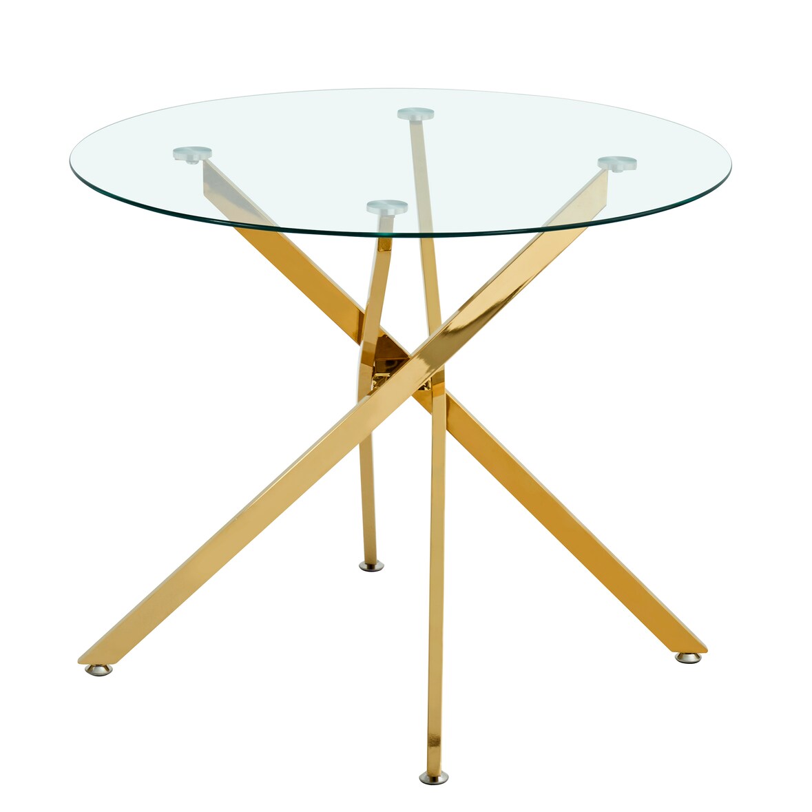 Merax Esstisch rund Ø80 cm, Glastisch modern, mit X-Gestell geometrisch, Küchentisch klein, 2–4 Personen, gold Metall