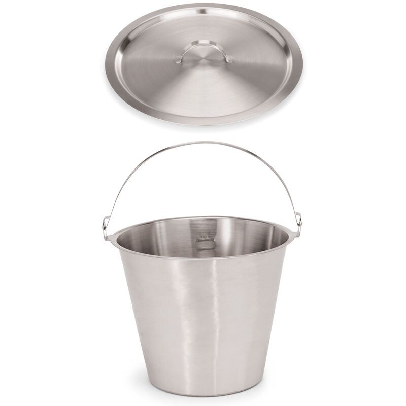 2x Eimer + Deckel 10 L Chromnickelstahl, silber, Skalierung 1 bis 10 Liter