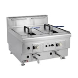 thumbnail of Romux® Friteuse À Gaz Butane Professionnelle 14+14 Litres Double de Table avec Minisit | Friteuse en Acier Inox avec Robinet de Vidange 12000 W
