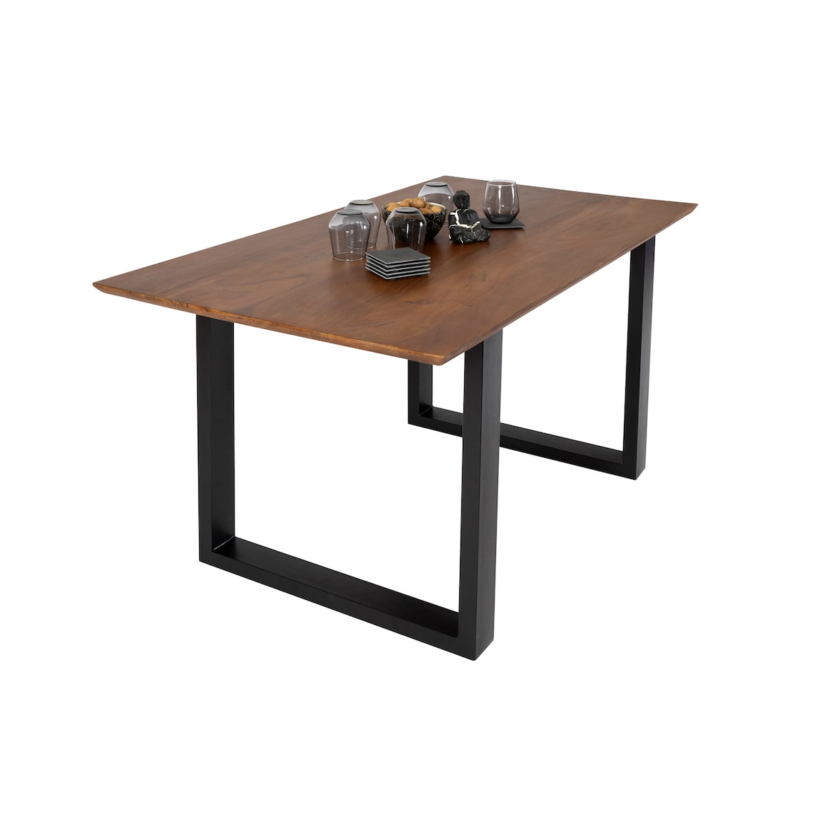 Esstisch 140x80cm Akazie massiv nussbaumfarben schweizer Kante U-Gestell ATLANTA