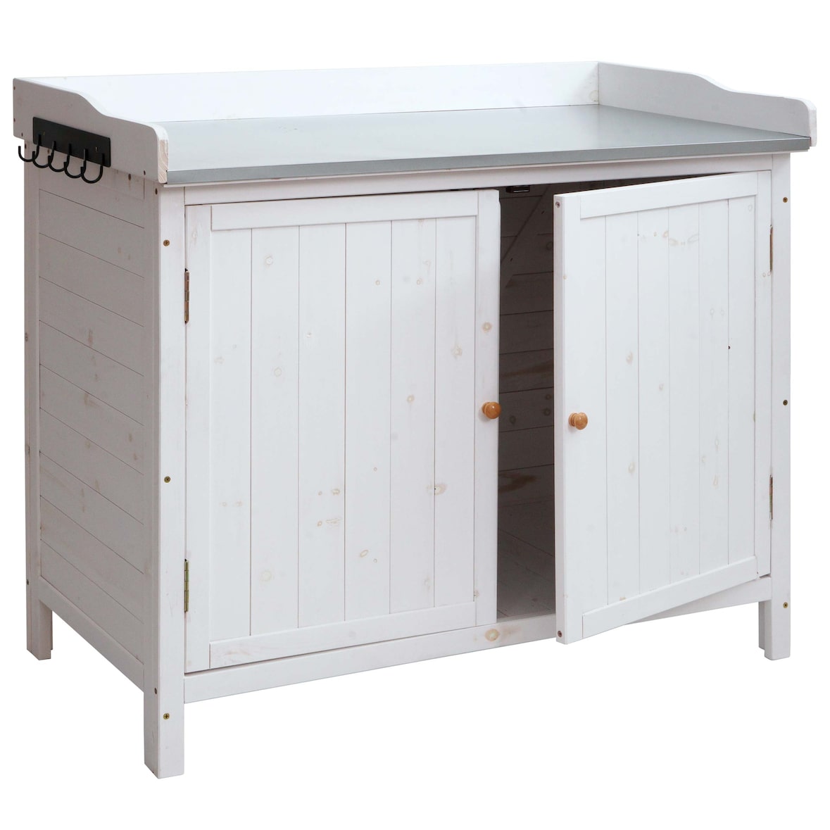 PROREGAL Gartenschrank mit Arbeitsplatte HxBxT 86x104x52cm Outdoor Tanne Holz Weiß Pflanztisch