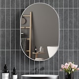 thumbnail of HOMCOM espejo de baño ovalado 60x90 cm con marco de aluminio espejo de pared decorativo horizontal o vertical para salón entrada pasillo plata