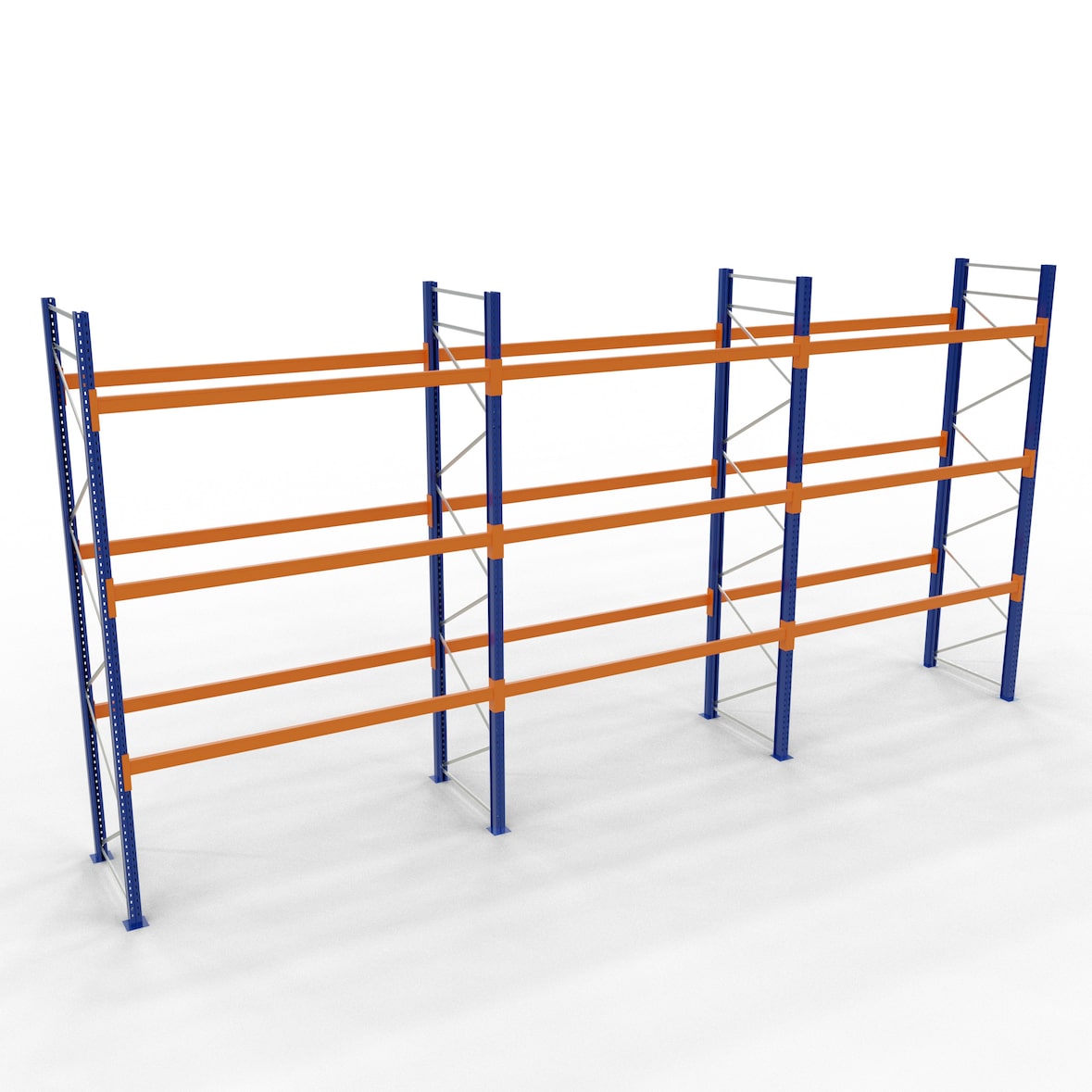 Palettenregal-Starterset 4000 x 8444 x 1100 mm (HxBxT), blau/verzinkt/RAL 2004, 4 Ebenen, max. Palettengewicht 860 kg, Feldlast 10.250 kg