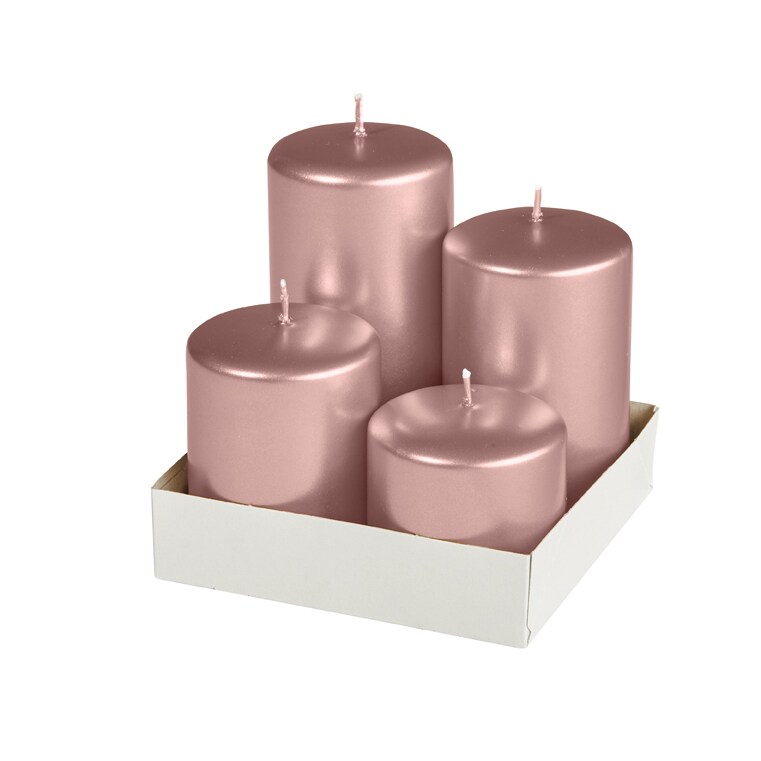 Adventset Stumpenkerzen Metallic Matt Taupe Rose Ø 60 mm, 4 Stück