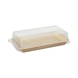 thumbnail of 10 Sushi-Schalen Palmblatt eckig 100 ml 4,3 cm x 18,4 cm x 10,4 cm natur mit rPET Deckel Kombipack