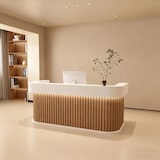 thumbnail of Empfangstheke & Bartheke mit Rundung, Vertikalstreifen-Design, für Salon, Hotel & Laden, Braun 150×60×100cm【Baise+yuanmuse150】