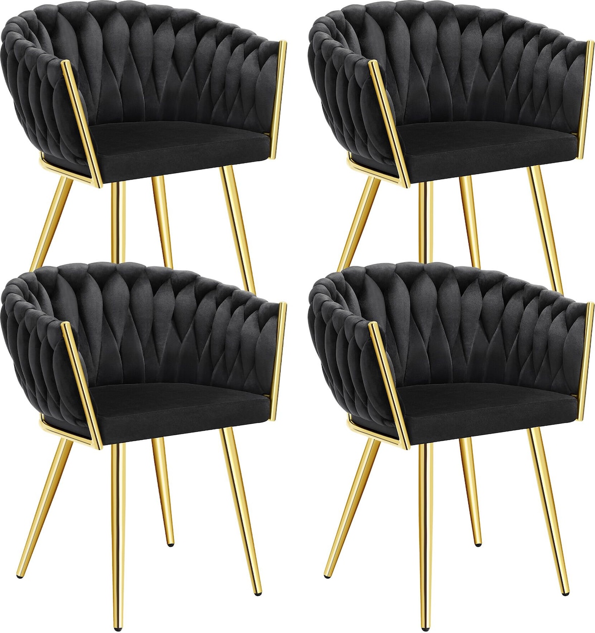 tectake Juego de sillas de comedor ASTANO de terciopelo con diseño anudado - Juego de 4 negro/oro