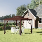 thumbnail of Outsunny carpa de jardín 3x3 m cenador desmontable de exterior gazebo con 4 mosquiteras laterales techo doble anti-UV impermeable marrón
