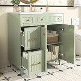 thumbnail of Badezimmerschrank mit Waschbecken 90×82×47 cm – Stehender Badschrank Grün mit Keramikwaschtisch und multifunktionalem Stauraum