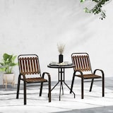 thumbnail of 3-teiliges Gartenmöbel-Set – 2 stapelbare Stühle & Tisch mit gehärteter Glasplatte, Stahlrahmen, Dunkelbraun für Terrasse oder Balkon