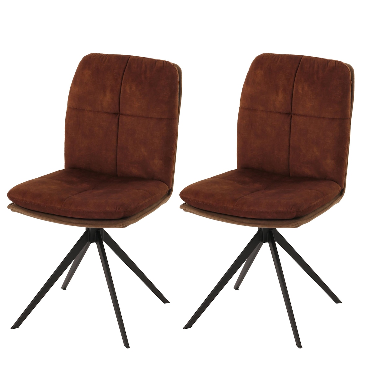 2er-Set Esszimmerstuhl HWC-M68, Küchenstuhl Lehnstuhl, drehbar Auto-Position, Metall Stoff/Textil ~ braun