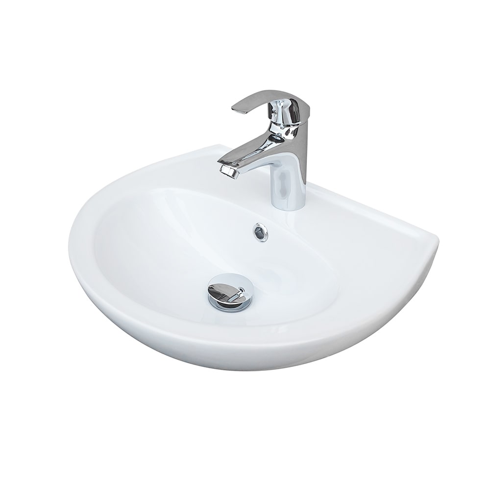 Waschbecken Heide Weiß Keramik mit Hahnloch & Überlauf – zeitlos elegantes Wandwaschbecken für Bad & Gäste-WC