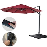 thumbnail of Zweefparasol HWC-A96, parasol, rond Ø 4m polyester/aluminium 27kg ~ bordeaux met voet