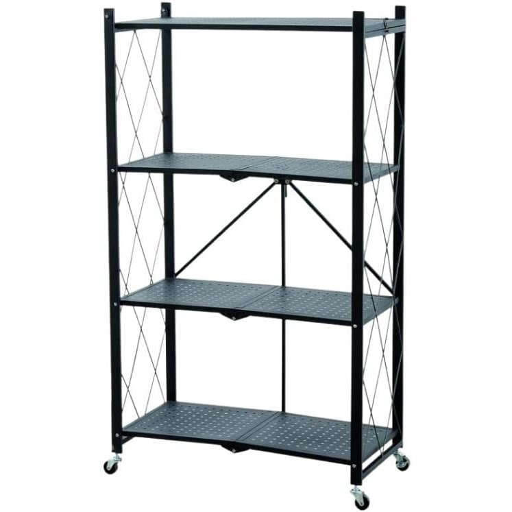 PROREGAL BERLINLODGE KLAP Étagère pliante avec roulettes, 4 étagères/compartiments, Noir, Charge max. 200kg, HxLxP 127x72x34cm