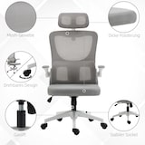 thumbnail of Ergonomischer Bürostuhl Mesh Grau 60x59x122 cm höhenverstellbar 45 bis 53 cm mit Armlehnen Kopfkissen Wippfunktion Lendenstütze