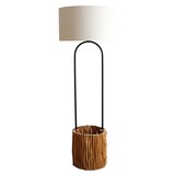 thumbnail of SalesFever Staande lamp drijfhout 155cm | met plantenmand | kap grof linnen | frame drijfhout & metaal | B34xD34xH155cm |natuur-wit-zwart