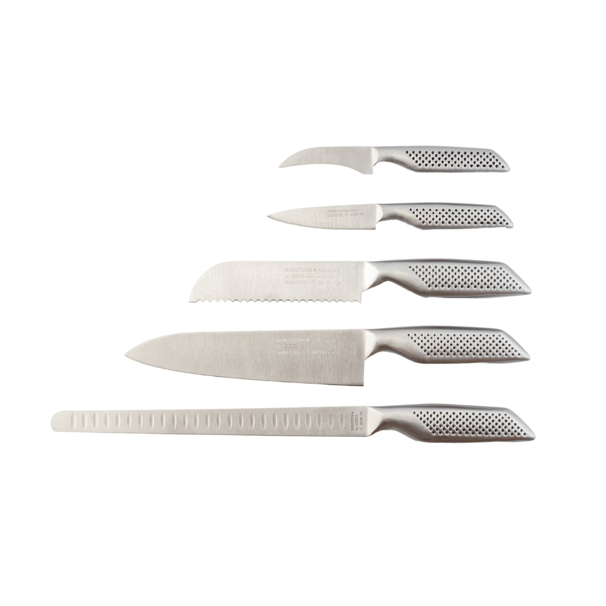 Juego de cuchillos de cocina monoblock en acero inoxidable - Holstein, 5 cuchillos de cocina profesionales (19 cm, 20 cm, 25 cm, 33 cm y 39,5 cm)