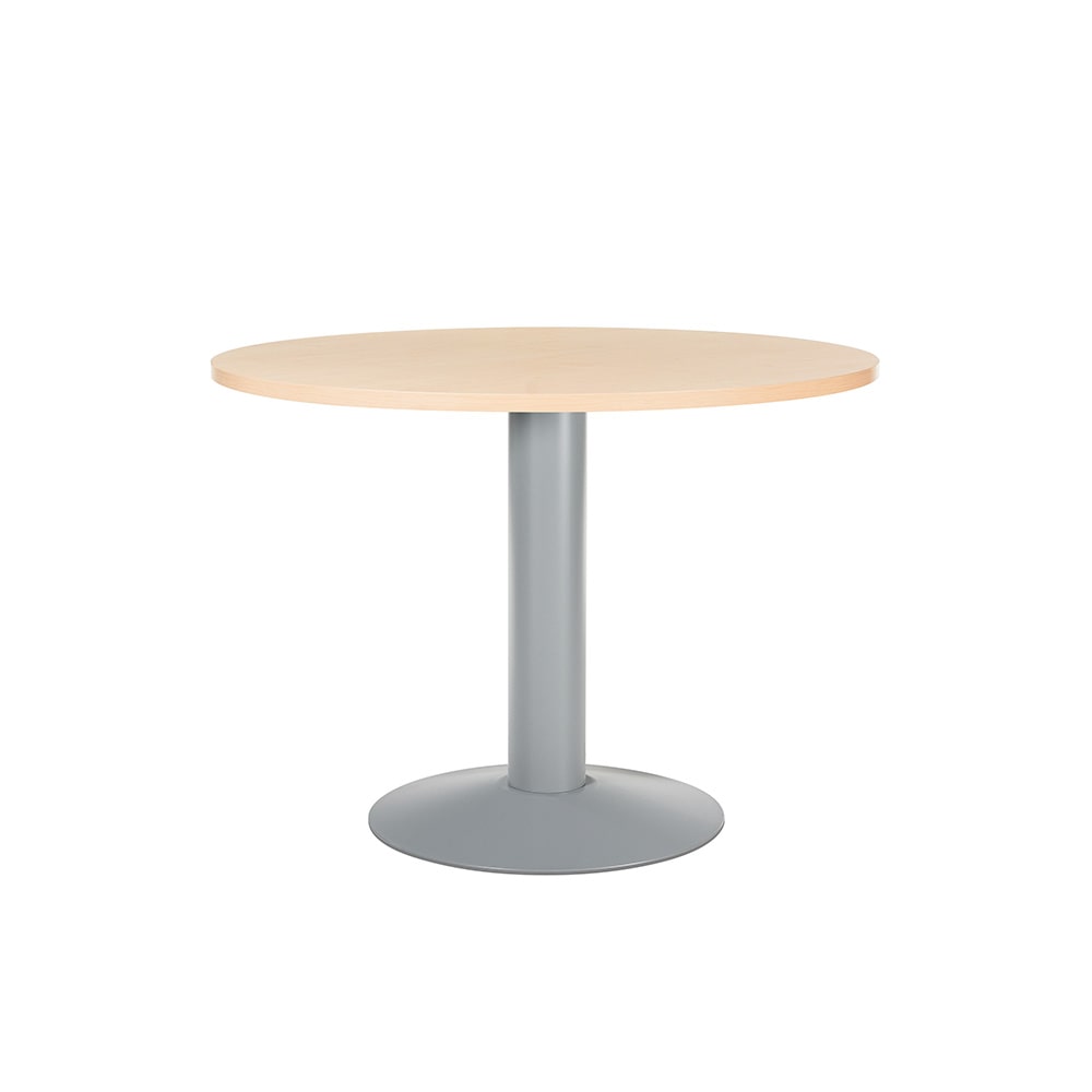 Rocada mesa de reuniones redonda 100cm de diámetro. Altura 74cm. color: pata metálica gris / tablero haya